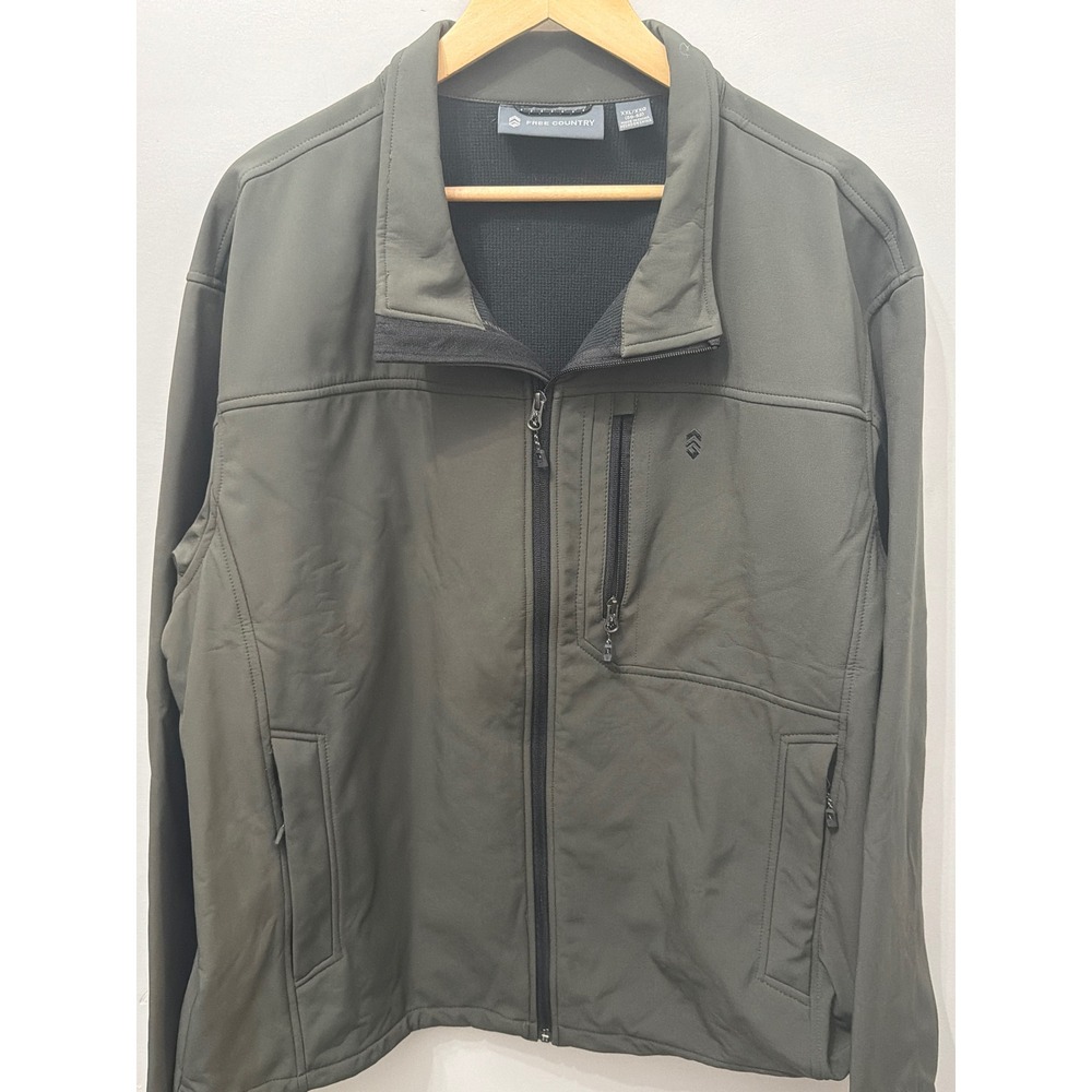Free Country Men's Super Softshell Jacket Olive Green Gray FC7 F22 Full Zip 2XL